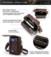 Bolso de Bandolera Casual para Hombres CONTACT'S de Cuero Genuino con Bolsillo para Teléfono Bolso de Cintura para Viajes Material de Lining Poliéster Tamaño Pequeño Estilo de Moda con Rayas - details 6
