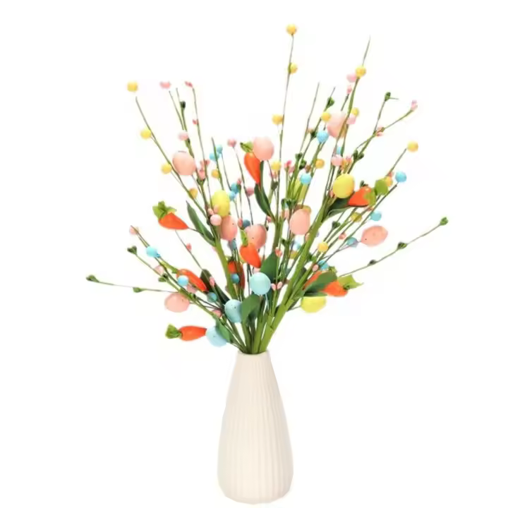 Huevos artificiales coloridos, ramas de zanahoria, Festival, huevos de Pascua hechos a mano, tallo, planta falsa de primavera, decoración feliz de Pascua, 3 uds. - 1