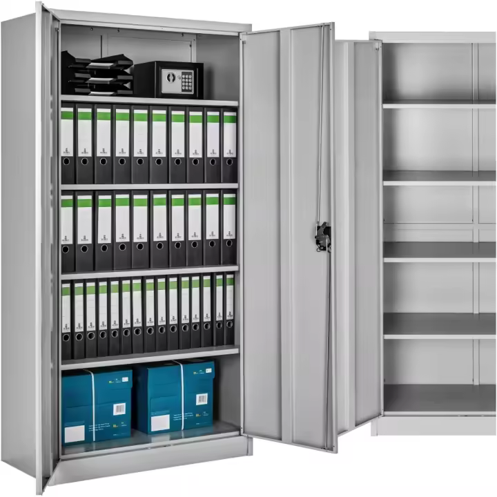 Armario Archivador Oficina en Acero, Armario Exterior e Interior con Cerradura, Armario Multiusos con 2 Puertas, 4 Estantes Ajustables y 5 Alturas, Fácil Montaje, 180x90x40 cm - Gris - 1