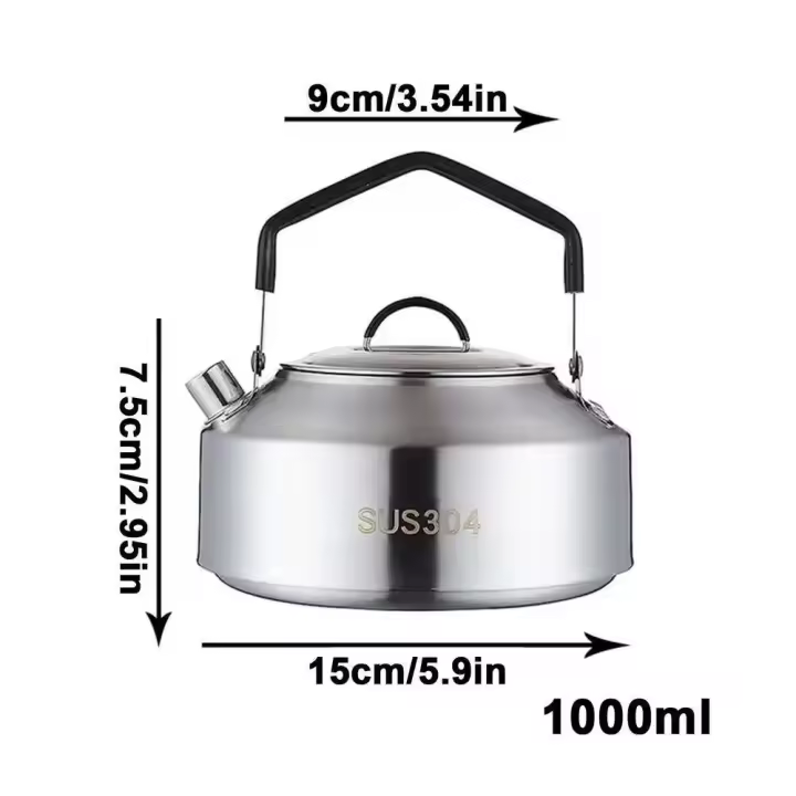 Hervidor de agua para acampar, 1L/1,5L, cafetera para exteriores, villa, suministros para picnic, equipos, utensilios, tetera para acampar, utensilios de cocina - 1