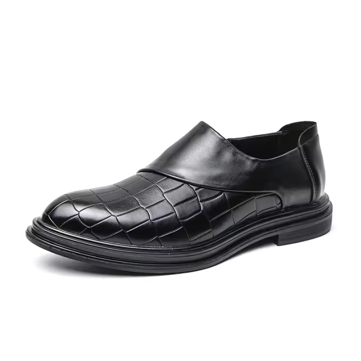 Zapatos formales con cremallera lateral de empalme clásico para hombre, zapatos de cuero informales británicos de tacón bajo de PU - 1