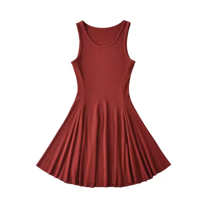 Vestido de Verano Elegante Estilo Europeo Americano Cuello Redondo Falda Elástica de Punto - 1