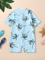 Bañador encantador con estampado de árbol de coco para niña, traje de baño con protección solar, cómodo para la playa y la piscina - details 9