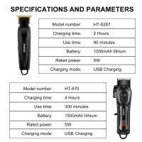 Solimpia Afeitadora eléctrica para hombres Recortadora de barba profesional Maquinilla de afeitar inalámbrica Recortadora de vello corporal Máquina de afeitar de vello facial recargable por USB para barbería HT-6267 - details 24