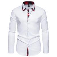 Camisas Negras Suaves de Algodón-Poliéster para Hombre Ropa Elegante Casual con Manga Larga y de Cachemira Azul - details 1