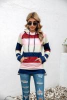 Nuevo en sudaderas con capucha de rayas de colores, sudaderas gruesas con capucha para mujer, Top informal holgado de manga larga para mujer - details 15