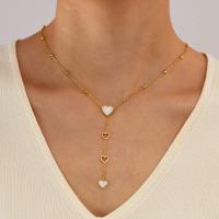 Elegante collar con borlas y colgante de corazón – Cadena de clavícula de nácar de acero inoxidable para mujer - details 7