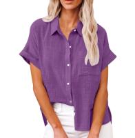 Verano mujer lino bolsillo blusa camisas pantalón corto casual manga OL entrenamiento blusa suelta Tops LRFZ-6022 - details 0