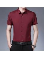 Camisa de manga corta de color sólido informal de negocios para hombres Top cómodo sin planchar - details 5