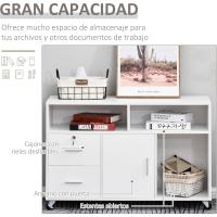 Mueble de Oficina Archivador con Ruedas Almacenamiento de Gran Capacidad 100x35x65 cm Blanco - details 3