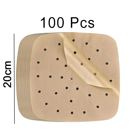 Papel perforado cuadrado para freidora de aire, 100 piezas, 20-24cm y 100 papeles para Cosori, accesorios desechables para freidora de aire - 1