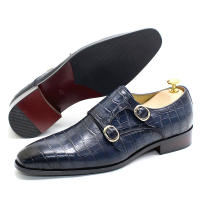 Zapatos italianos de cuero hechos a mano para hombre, zapatos de cuero con patrón de cocodrilo de doble hebilla para negocios - details 10