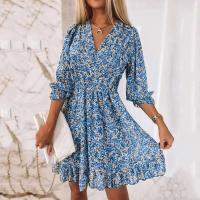 Nuevo Jersey de cintura de longitud media, vestido de manga corta con estampado bohemio - details 23