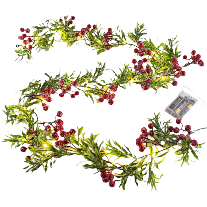 Guirnalda de luces navideñas artificiales, estilo fruta pequeña de 1,75 m con 20 luces de 2 m, funciona con pilas - 1