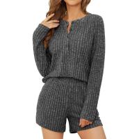 Conjunto de punto a rayas cepilladas de dos piezas para mujer, manga larga, color sólido, informal, otoño e invierno, 2024 - details 3