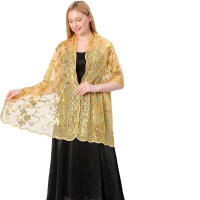 Mantón de mujer con lentejuelas de flores finas bordadas de color morado, utilizado para vestidos de novia y vestidos de noche. - details 2