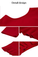 Vestido de Otoño de manga corta para mujer, falda de cola de pez, dobladillo con volantes, Negro S - details 8