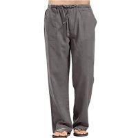 Pantalones de lino transpirables de Color sólido de verano de algodón para hombre pantalones casuales de cintura elástica para hombre - details 3