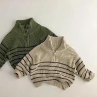 Otoño cuello alto ropa para niños chaqueta suéteres clásico a rayas suéter para niños media cremallera niñas Jersey de punto Tops - details 0