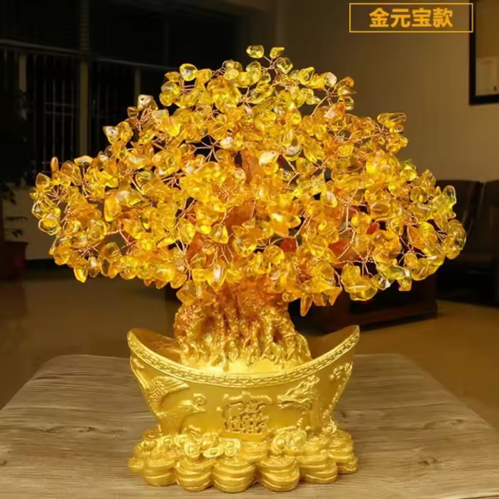 Lingote de oro chino de la suerte, árbol de la fortuna de cristal, adorno de riqueza, decoración de mesa para el hogar y la Oficina, artesanías de mesa - 1