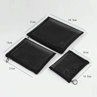 Neceser de viaje con cremallera para mujer, bolsa de maquillaje de malla transparente negra, organizador de almacenamiento, bolsa de cosméticos informal - details 11