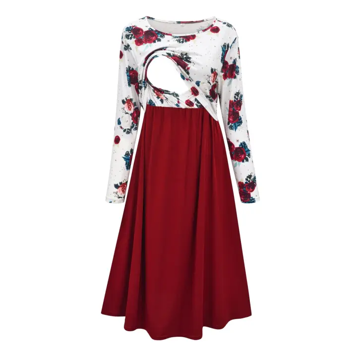 Vestido de maternidad de manga larga para mujer Vestidos de lactancia - 1
