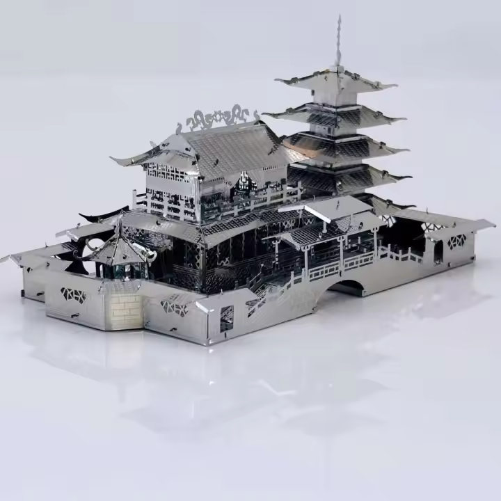 Modelo MMZ, rompecabezas de Metal, pabellón Longyuan clásico chino, construcción Diy, Kits de modelos 3D, corte láser, ensamblaje, rompecabezas, Juguetes - 1