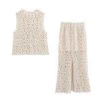 OUWU- Conjunto de falda por debajo de la rodilla de punto de ganchillo para mujer, Top corto de moda, traje elegante de 2 piezas - details 0