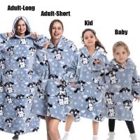 Manta de gran tamaño con capucha para adultos, conjunto de ropa de invierno de lana para la familia, dinosaurio, tiburón, Tigre, gris y rosa - details 19