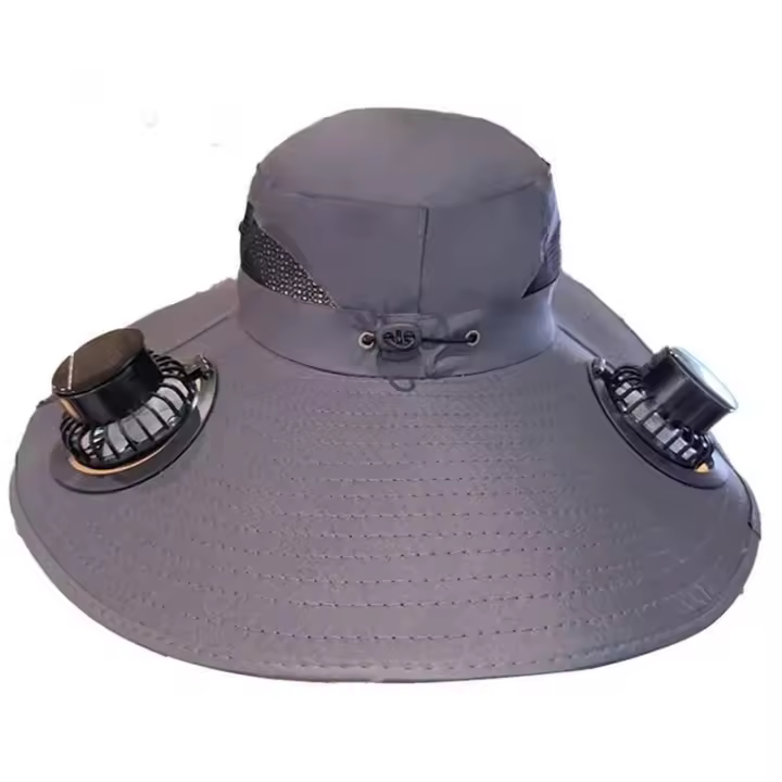 B48B-Sombrero de pescador con protección solar, ventilador para acampar al aire libre, senderismo, pesca, gorra de carga solar portátil con dos ventiladores - 1
