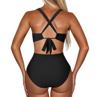 One Piece Tankini De Verano 2024 Para Mujer Talla Grande Estilo Halter Monokini De Playa Con Push-Up Cintura Alta Traje De Baño Unicolor - details 12