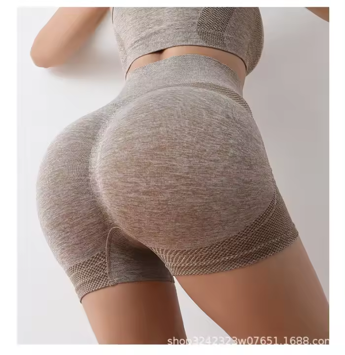 Pantalones cortos deportivos de Yoga para mujer, pantalones cortos ajustados elásticos de cintura alta, sin costuras, secado rápido, fitness - 1