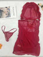 Conjunto de falda y tanga sexy para mujer, estilo europeo y americano, con tiras de encaje y diseño sin espalda. - details 1