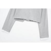 OUWU- Conjunto De 2 Piezas A La Moda Para Mujer, Camisas Grises Con Cuello De Solapa Y Pantalones Cortos Con Cremallera Lateral Vintage, Conjunto De Pantalones Cortos Elegantes Para Mujer - details 13