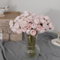 27 cabezas de rosas rosas, peonías, flores artificiales, ramo de seda para jarrón de mesa, arreglo de rosas para decoración de boda en casa, flores falsas - details 4