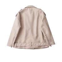 TRAFZA, chaquetas de cuero para mujer de primavera, cuello vuelto, charretera con remaches, abrigo de motociclista con cremallera, prendas de vestir holgadas de cuero suave de imitación para mujer de otoño - details 10