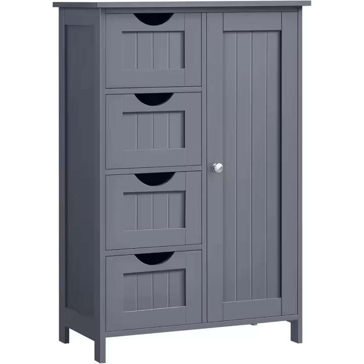 Gabinete de Baño, Gabinete de Almacenamiento con 4 Cajones y 1 Armario de Taquilla, Puerta Simple, Estante Ajustable, para Sala de Estar, Cocina, Entrada, Blanco LHC41W - 1