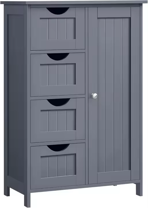 Armario de Baño, Mueble Estrecho, Cómoda, Cajonera con 3 Cajones, con Puerta, Estante Ajustable, 30 x 60 x 81 cm, Blanco Nube BBC49WT - 1