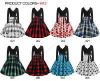 Women plaid print long sleeve vintage a line party dress v neck - details 1