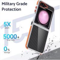 Funda con textura de fibra de carbono para Samsung Galaxy Z Flip 5, botón de Metal, protección trasera transparente - details 1
