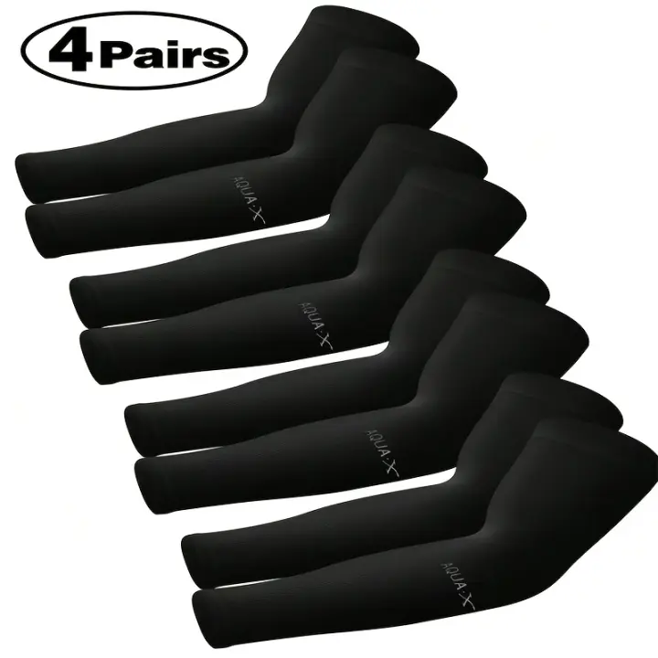 4 pares de mangas de brazo de protección solar y enfriamiento - Unisex, transpirables y ajuste de compresión para hombres, mujeres y adolescentes - Ideal para deportes al aire libre, ciclismo y actividades escolares de verano, accesorios deportivos - 1