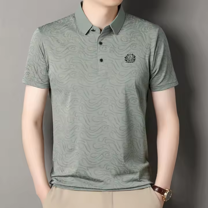Novedad de verano, polo con solapa de jacquard para hombre, camiseta informal de tendencia empresarial, seda de hielo suelta - 1