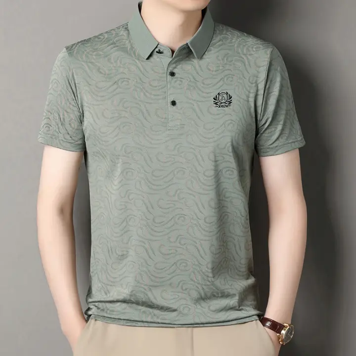 Novedad de verano, polo con solapa de jacquard para hombre, camiseta informal de tendencia empresarial, seda de hielo suelta - 1