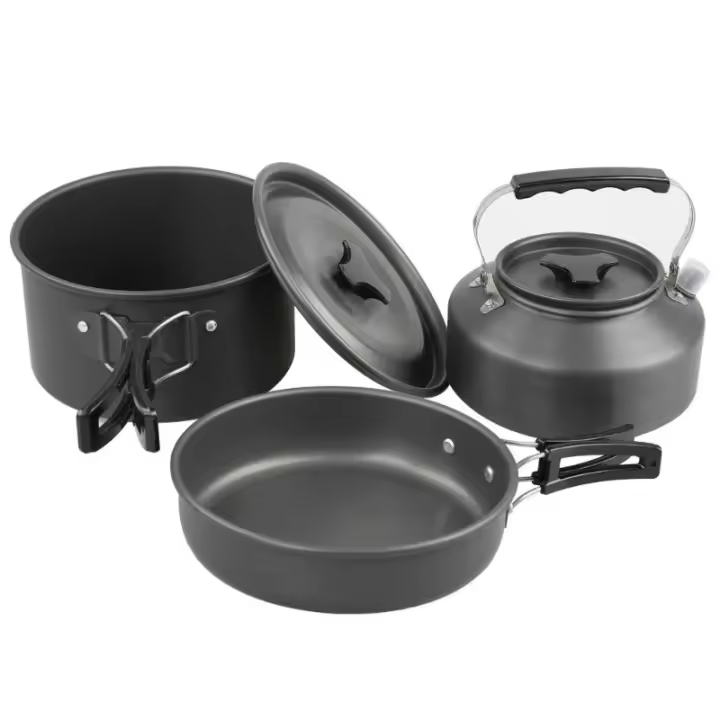 Batería de cocina para acampada, batería de picnic portátil para 2-3 personas, juego de hervidor y sartén - 1