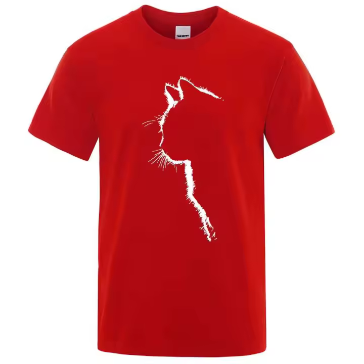 Camiseta de algodón con estampado de gato para hombre, camisa de manga corta de verano, ropa de calle Hip Hop, divertida - 1