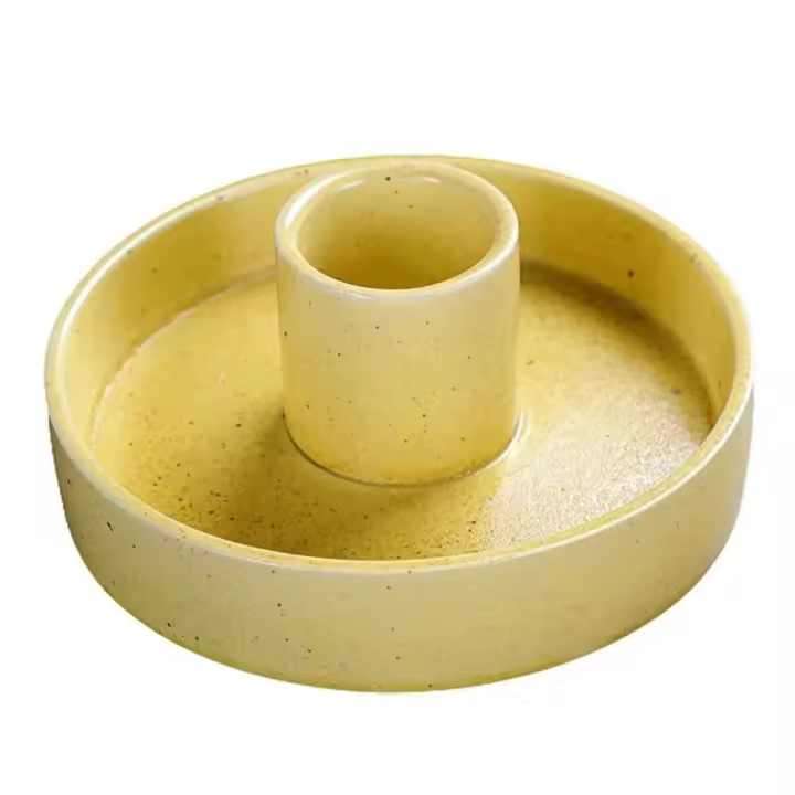 Portavelas artístico hecho, quemador de incienso Palo Santo redondo de cerámica, candelabro minimalista fácil de limpiar, decoración del hogar - 1
