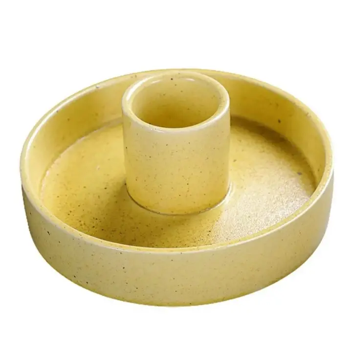 Portavelas artístico hecho, quemador de incienso Palo Santo redondo de cerámica, candelabro minimalista fácil de limpiar, decoración del hogar - 1