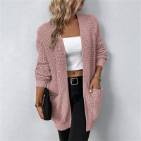 Suéter con bolsillo para mujer, cárdigan de manga larga con cuello en V, Tops casuales, Tops de punto, Color sólido, Coreano - details 0
