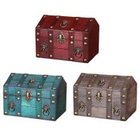 Caja de tesoro pirata de madera maciza, diseño vintage hecho a mano para mujeres, caja de recuerdos, caja de alineación decorativa de ca. - details 0