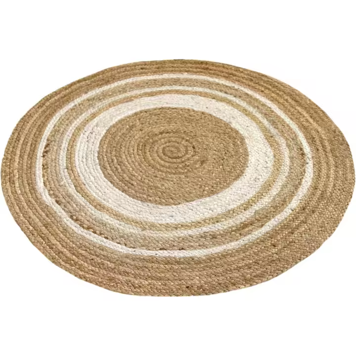 Alfombra de Yute 100% Natural Greca Blanca Redonda Tejida a Mano, Ideal para Sala de Estar, Dormitorio, Pasillo (100x100cm) - 1